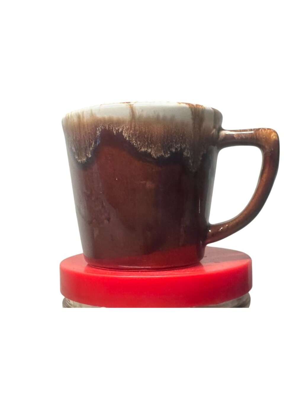 Mugs Brown Drip Glaze Two Cabin Cups 8 oz Pottery MCM USA Coffee Retro 60's Vtg